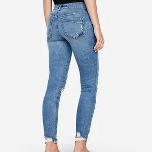 Express Jeans Mid Rise Medium Wash Ripped Ankle Leggings Poshmark
